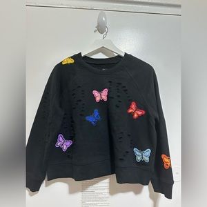 Very cute Aqua sweater crop top with butterfly embroidery